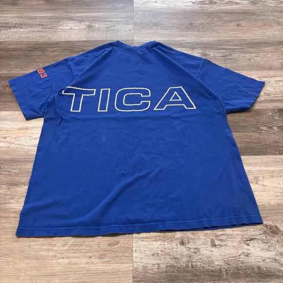 Vintage Nautica T-shirt 90s y2k Blue Men XL Crewneck Spell Out Wraparound - Picture 1 of 8